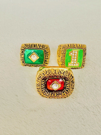 3 PCS Miami Hurricanes NCAA 18k GP Championship Ring m, US SHIP 1983/87/89 - EB Sports Champion's Cache