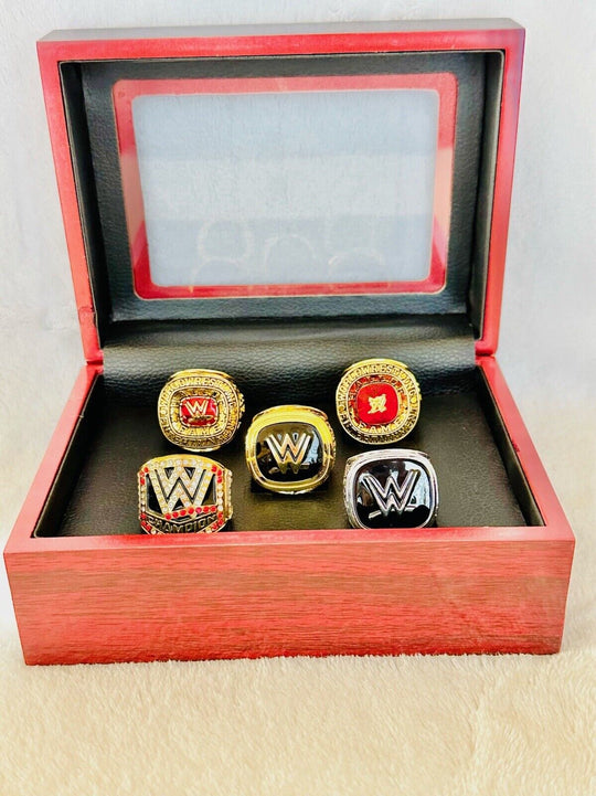 5 PCS WWE World Wrestling Hall Of Fame Championship Ring Set W Box, US Ship - EB Sports Champion's Cache