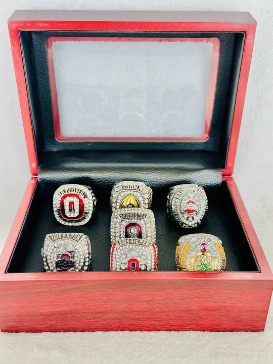 7 PCS Ohio State NCAA Championship Ring Set W Box US SHIP 2014-2020 - EB Sports Champion's Cache