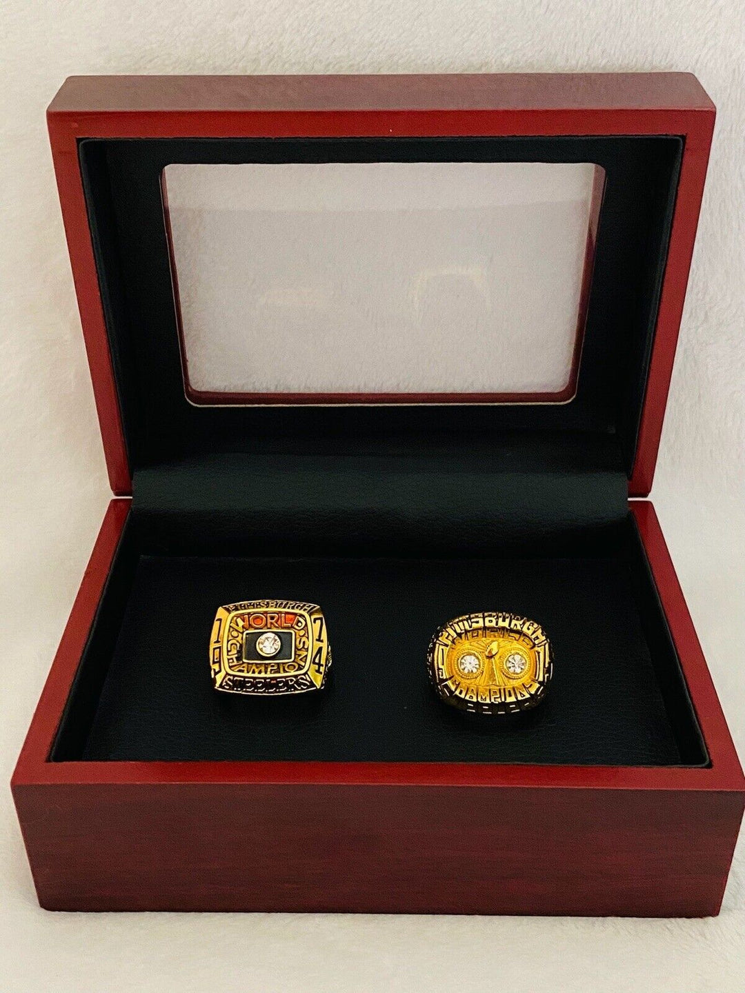 2 PCS Pittsburgh Steelers Ring -Super Bowl Championship SET W Case, USA SHIP - EB Sports Champion's Cache