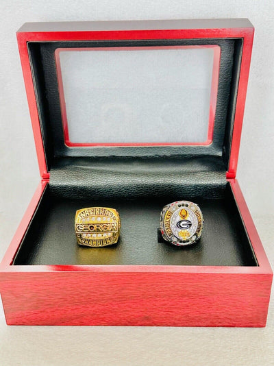 2 PCS Georgia Bulldogs National Championship Ring W Box, 24K, US SHIP 1980/2022 - EB Sports Champion's Cache