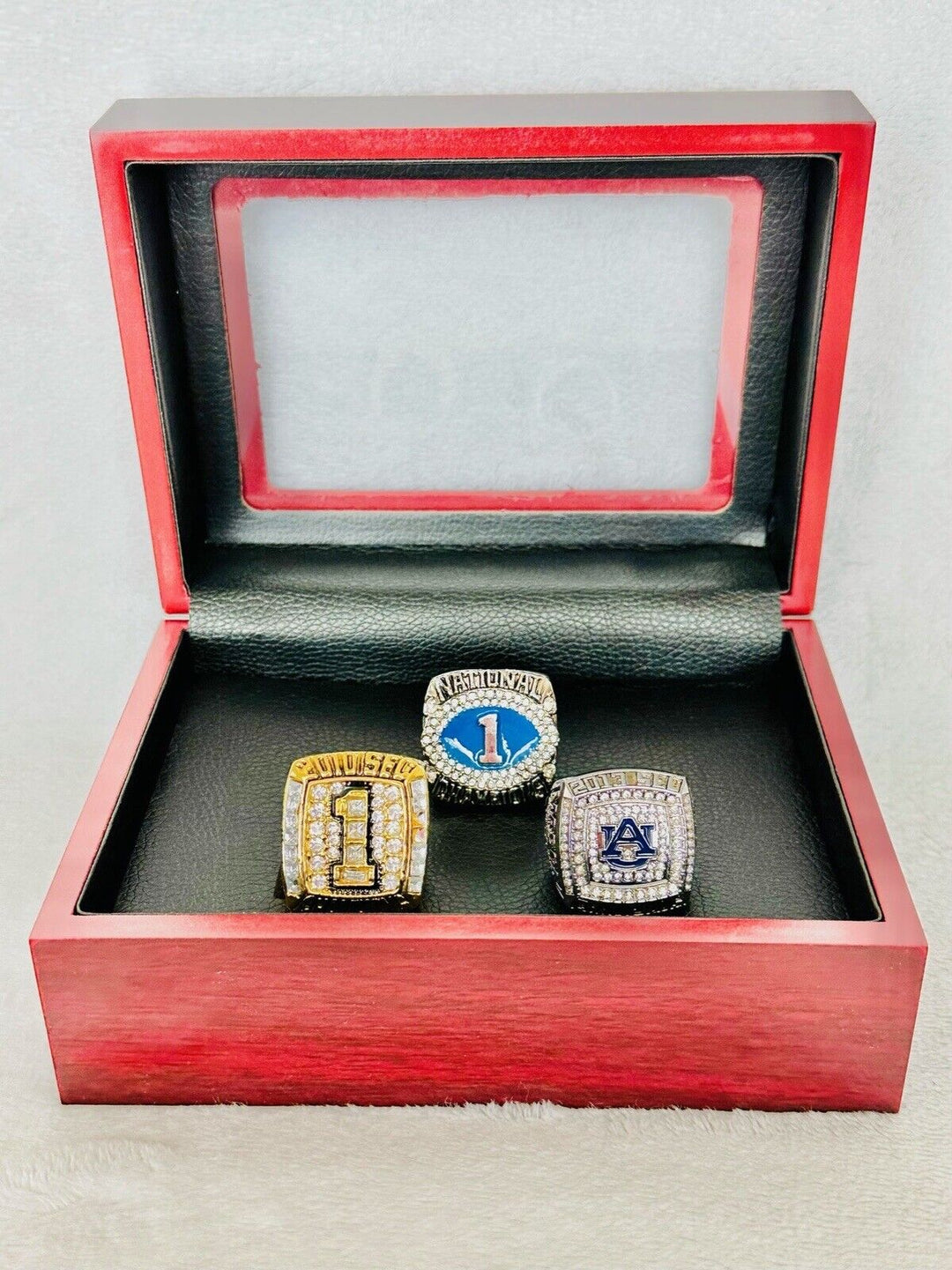 3 PCS Auburn Tigers SEC/NCAA Championship Ring Set W Box, US SHIP - EB Sports Champion's Cache