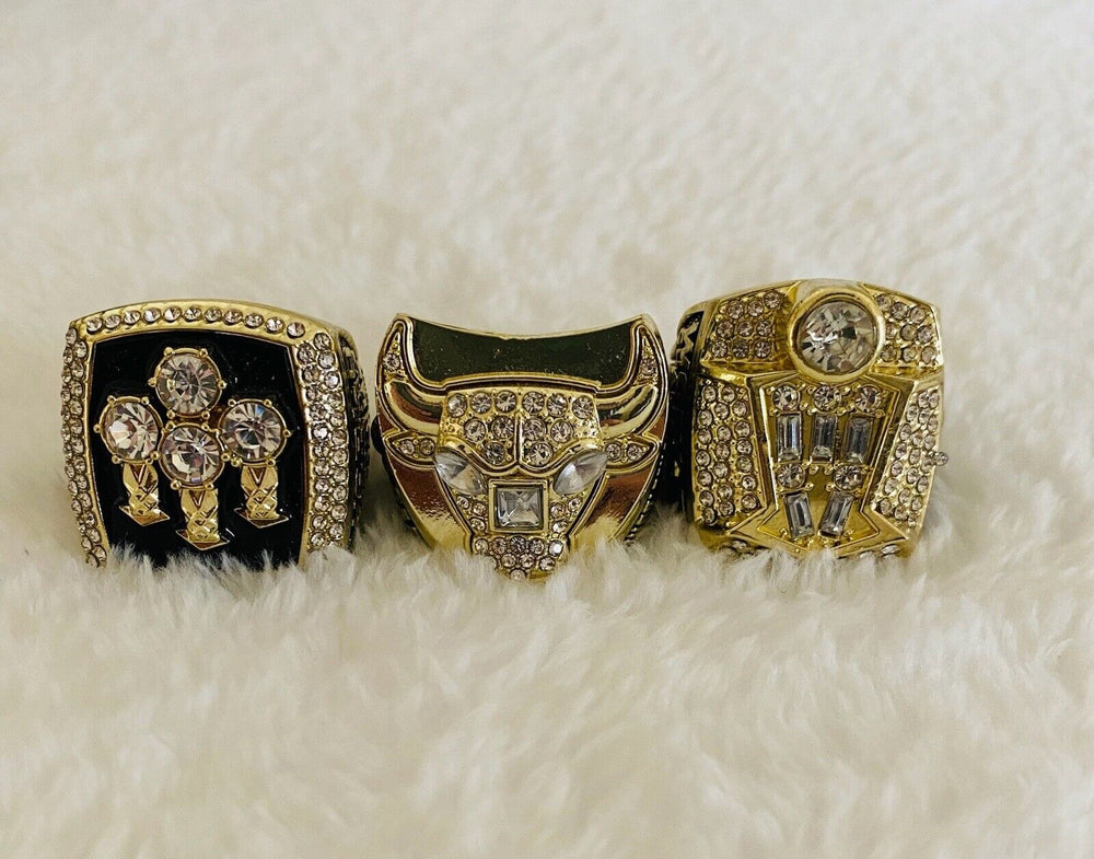 3 Pcs Chicago Bulls 2nd 3 Peat Championship Ring Set with Case,  SHIP Jordan - EB Sports Champion's Cache