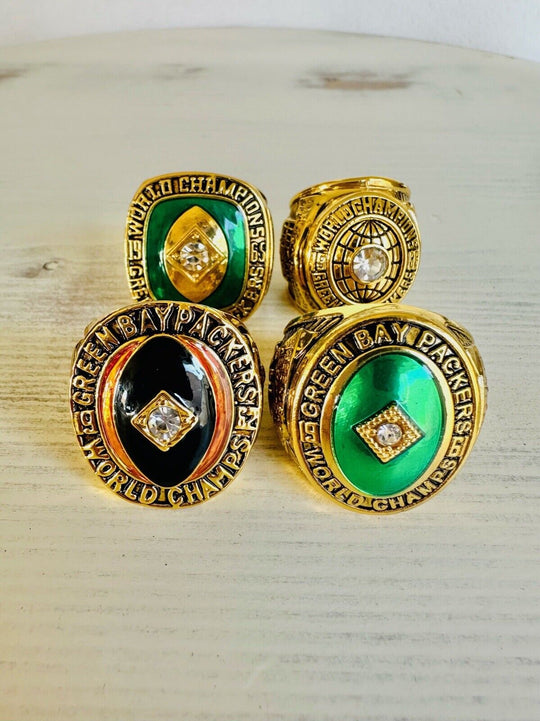 4 PCS Green Bay Packers Championship Ring SET W Case, US SHIP 1961/62/65/66 - EB Sports Champion's Cache