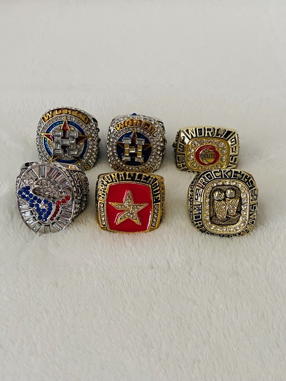 6 Pcs Houston Ultimate Championship Ring Set W Box,  SHIP, NFL MLB NBA - EB Sports Champion's Cache