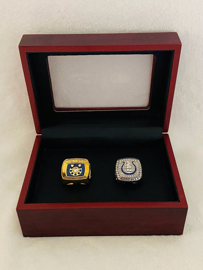 2PCS Baltimore/Indianapolis Colts Championship Ring SET W Case US SHIP 1970/2006 - EB Sports Champion's Cache