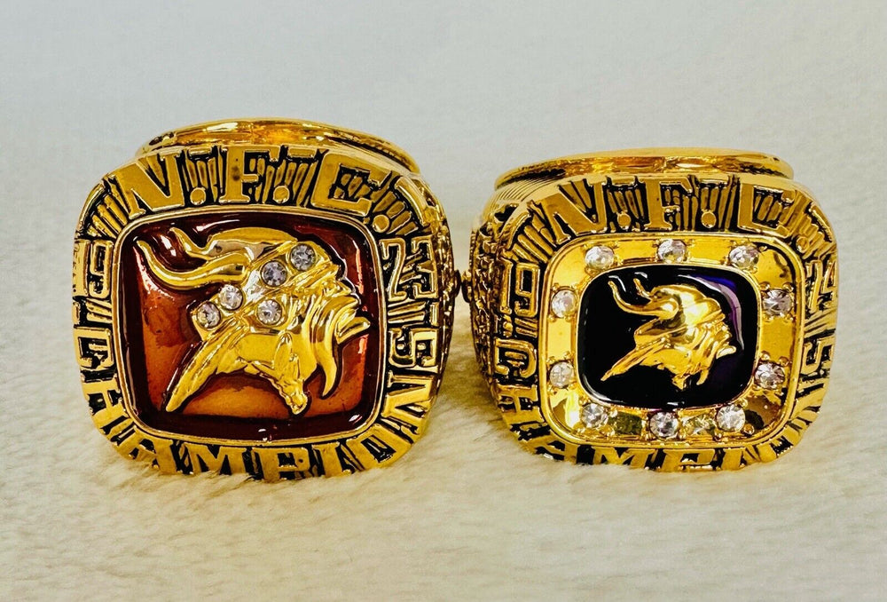 2 PCS Minnesota Vikings NFC Champs Ring SET W Box US SHIP, 1973/74 Back To Back - EB Sports Champion's Cache