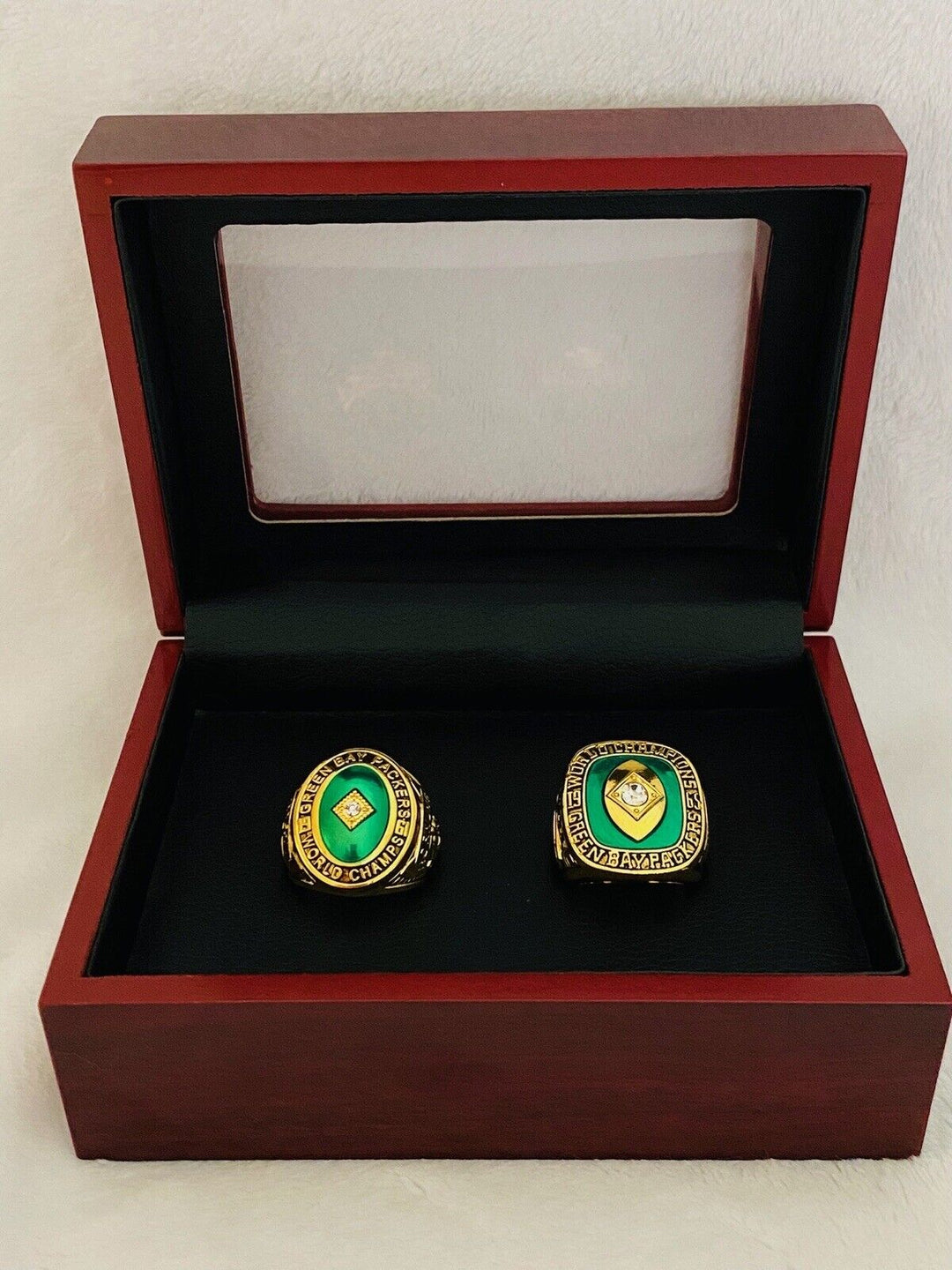 2PCS Green Bay Packers Championship Replica Ring SET W Case, US SHIP. 1961/1965 - EB Sports Champion's Cache