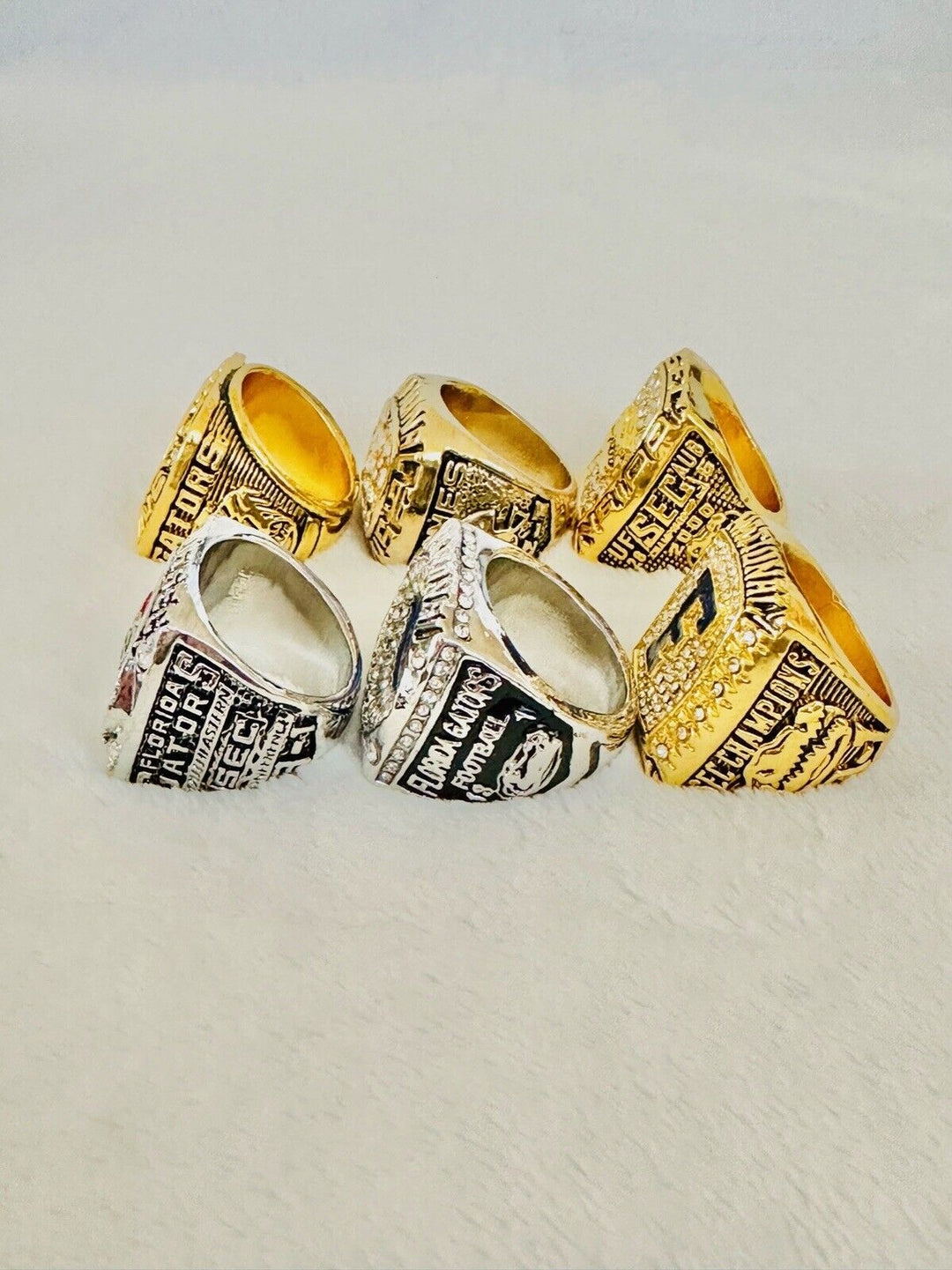 6 PCS Florida Gators Championship Ring W Box Set, US SHIP, 1995-2008 - EB Sports Champion's Cache