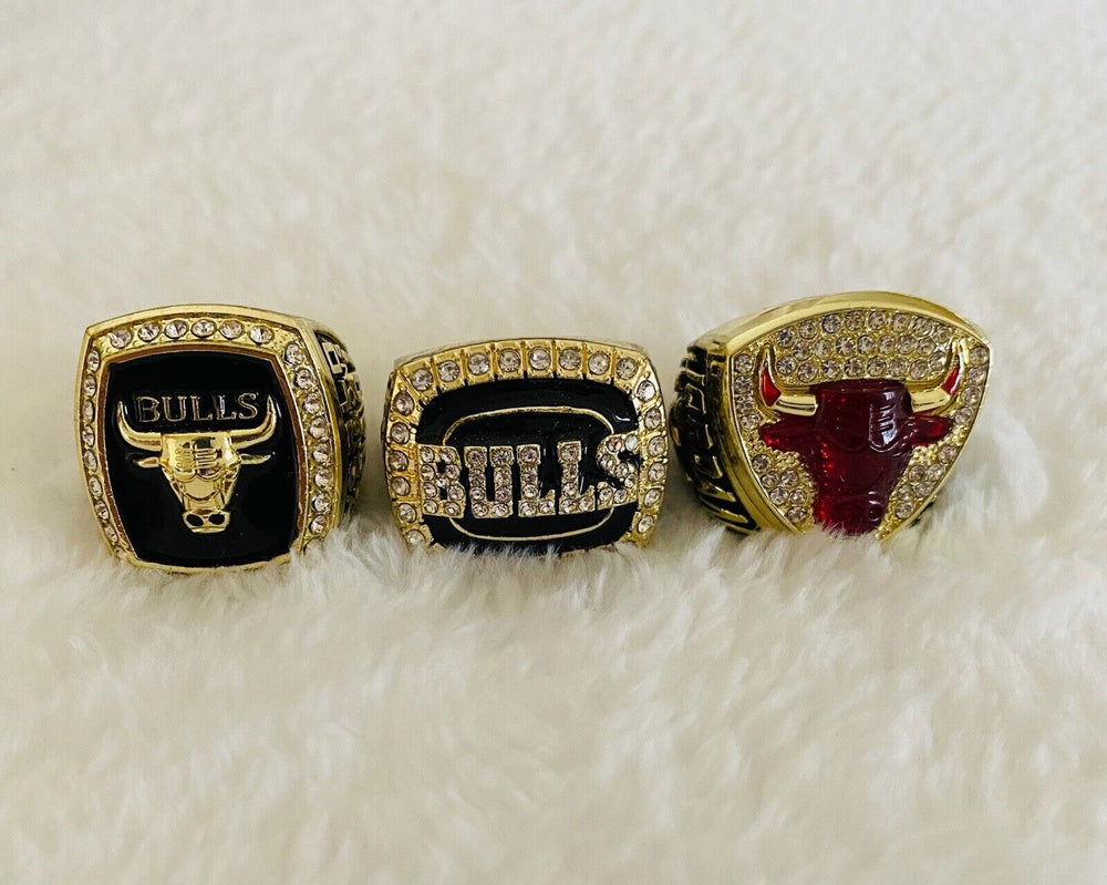 3 Pcs Chicago Bulls 1st 3 Peat Championship Ring Set with Case,  SHIP Jordan - EB Sports Champion's Cache