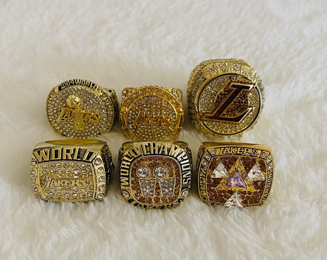 6 PCS Los Angeles Lakers 2000’s NBA Championship Replica Ring W Box,  SHIP - EB Sports Champion's Cache