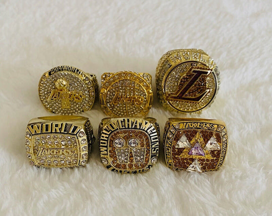 6 PCS Los Angeles Lakers 2000’s NBA Championship Replica Ring W Box,  SHIP - EB Sports Champion's Cache