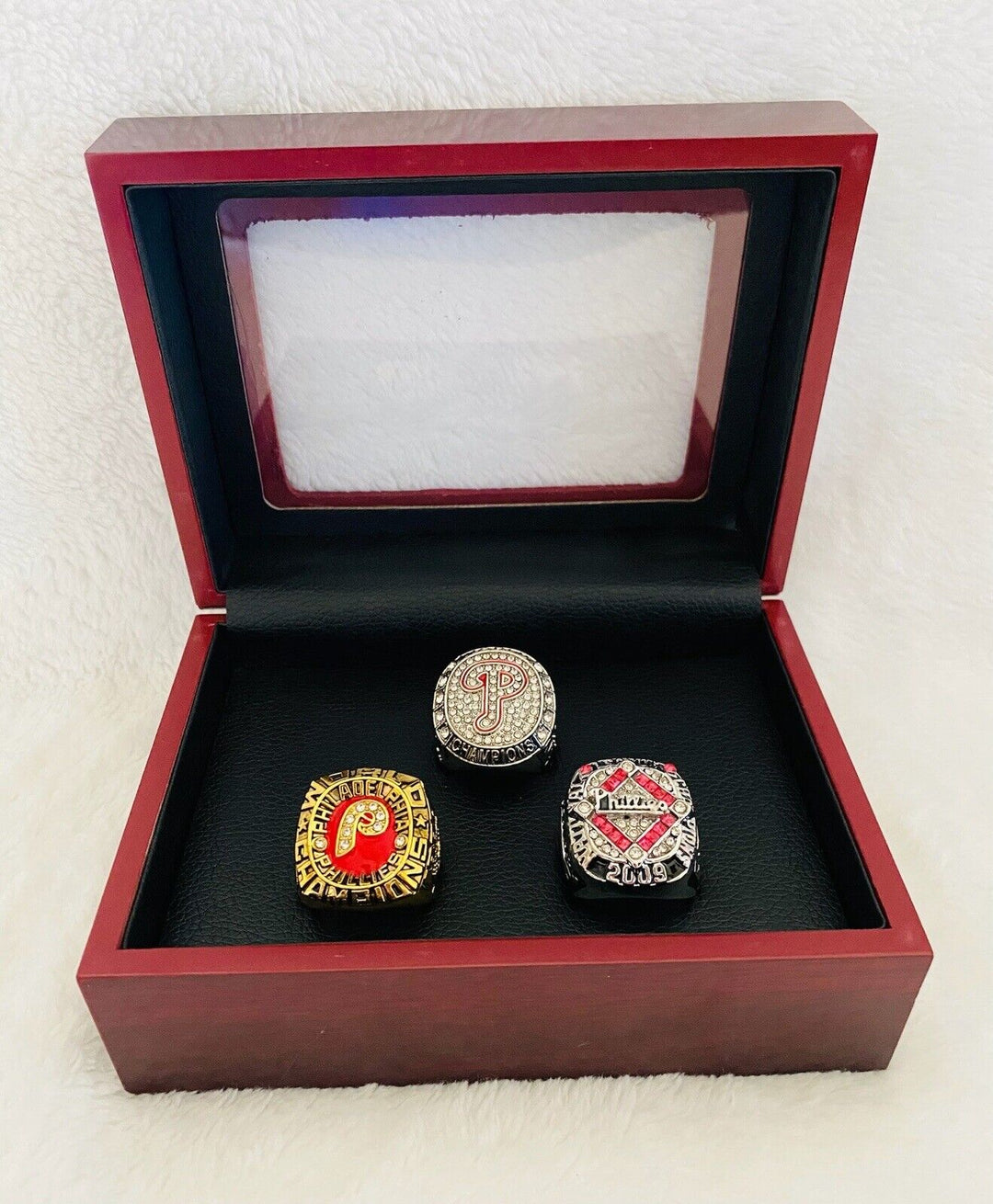 Philadelphia Phillies Championship 3 Ring Set W Box, 1980, 2008, 2009  SHIP - EB Sports Champion's Cache