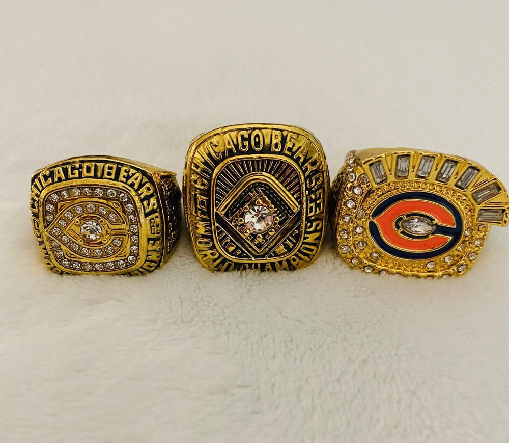 3 PCS Chicago Bears Rare Championship Ring SET W Case, US SHIP - EB Sports Champion's Cache