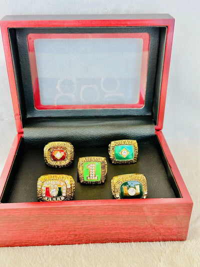 5 PCS Miami Hurricanes NCAA 18k GP Championship Ring W Box, US SHIP 1983-2001 - EB Sports Champion's Cache