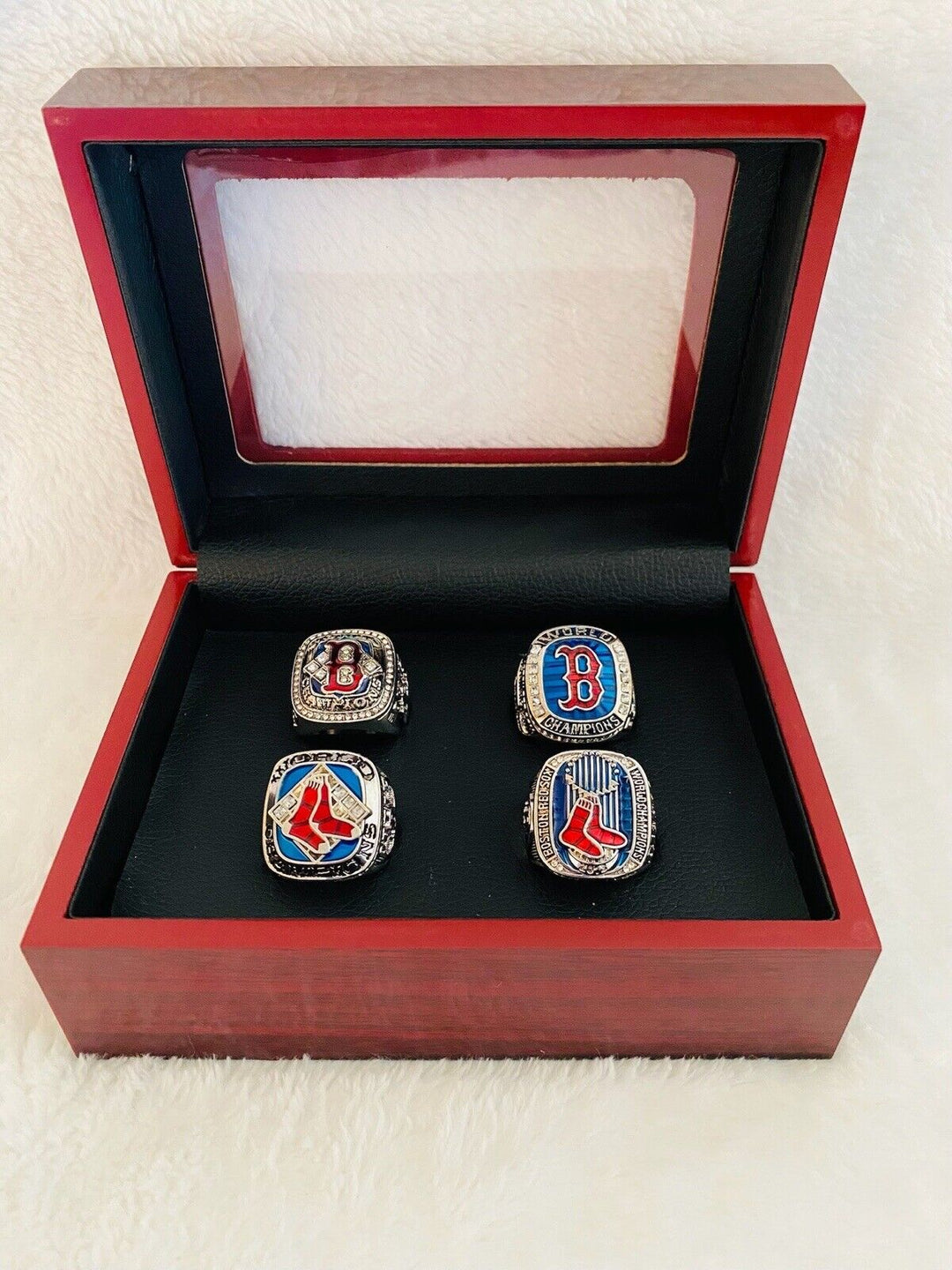 4 PCS Red Sox World Series Championship Ring Set W Box,  SHIP 2004-18 - EB Sports Champion's Cache