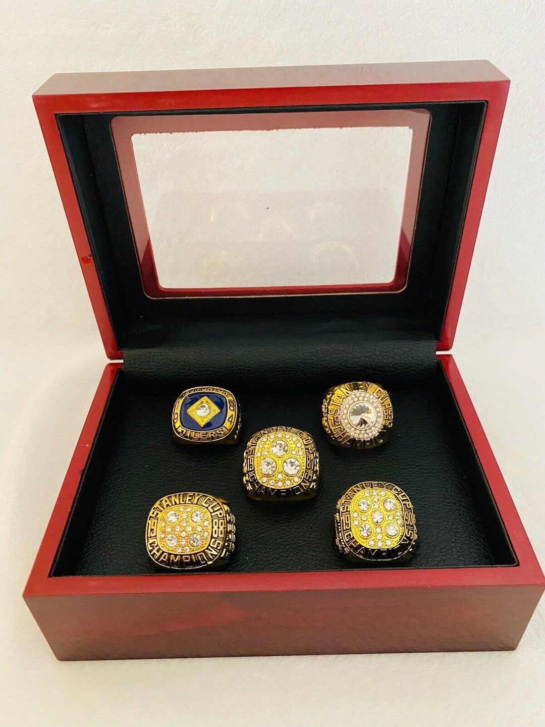 5 PCS Edmonton Oilers Stanley Cup Championship Ring W Box,  SHIP - EB Sports Champion's Cache