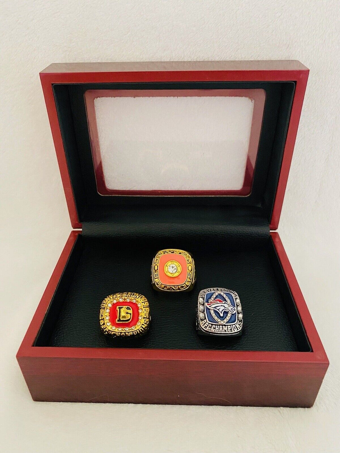 3 PCS Denver Broncos AFC Championship Ring Set W Case,  SHIP - EB Sports Champion's Cache