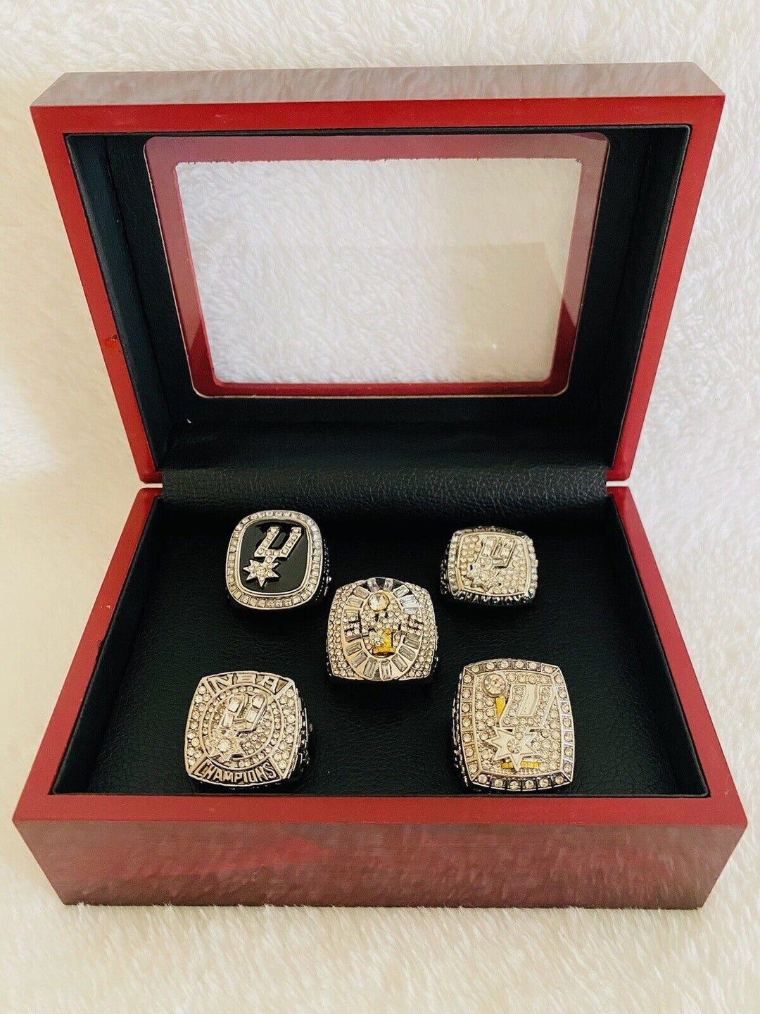 5 PCS San Antonio Spurs Championship Complete Ring Set W Box,  SHIP - EB Sports Champion's Cache