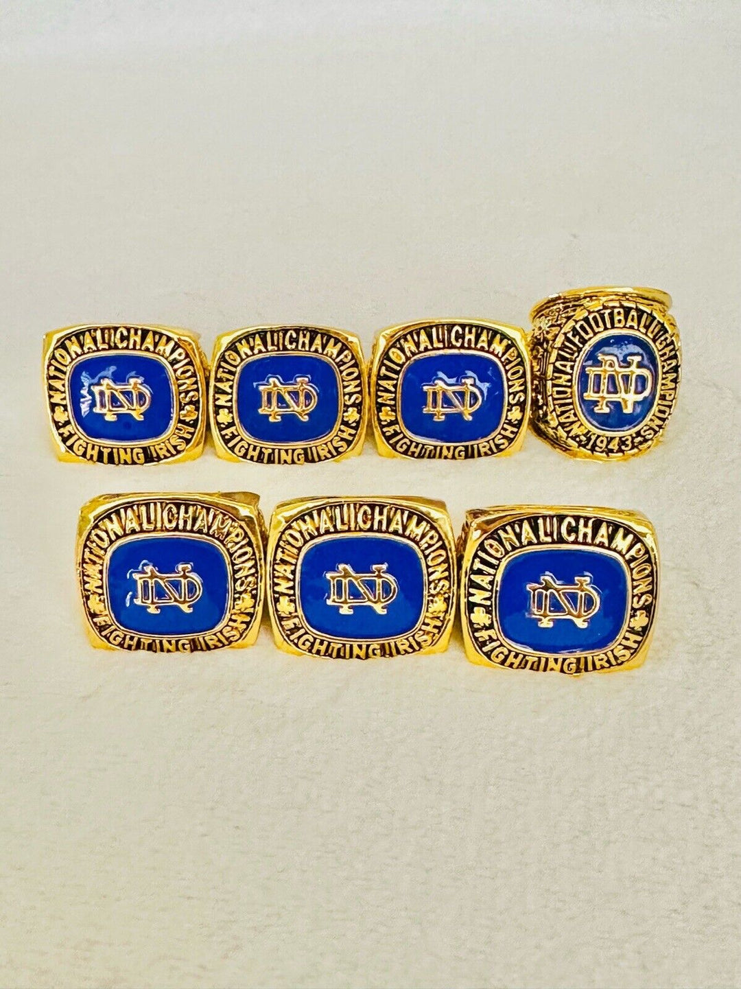 7 PCS Notre Dame Championship Display fan Ring Set, US SHIP 1924-49 - EB Sports Champion's Cache