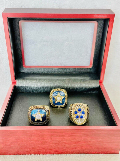 3 PCS Dallas Cowboys NFC Championship Ring SET W Case, US SHIP 1970/75/78 - EB Sports Champion's Cache