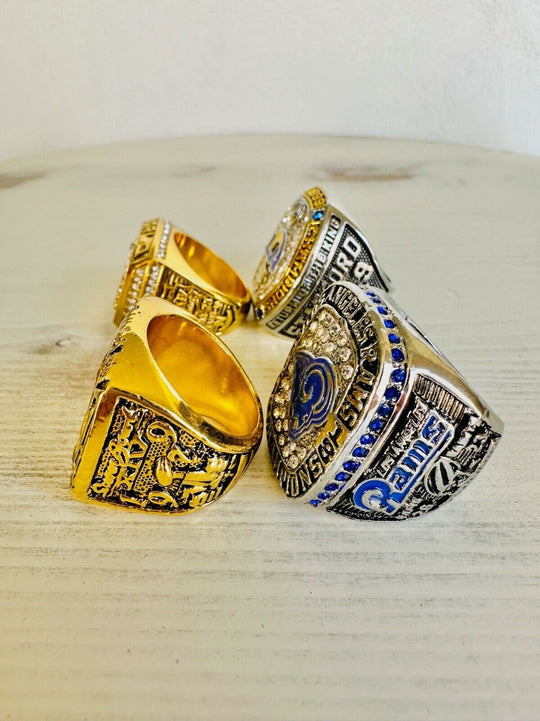 4 PCS LA Louis Rams Championship Ring SET W Case, US SHIP 1979/99/2018/2021 - EB Sports Champion's Cache