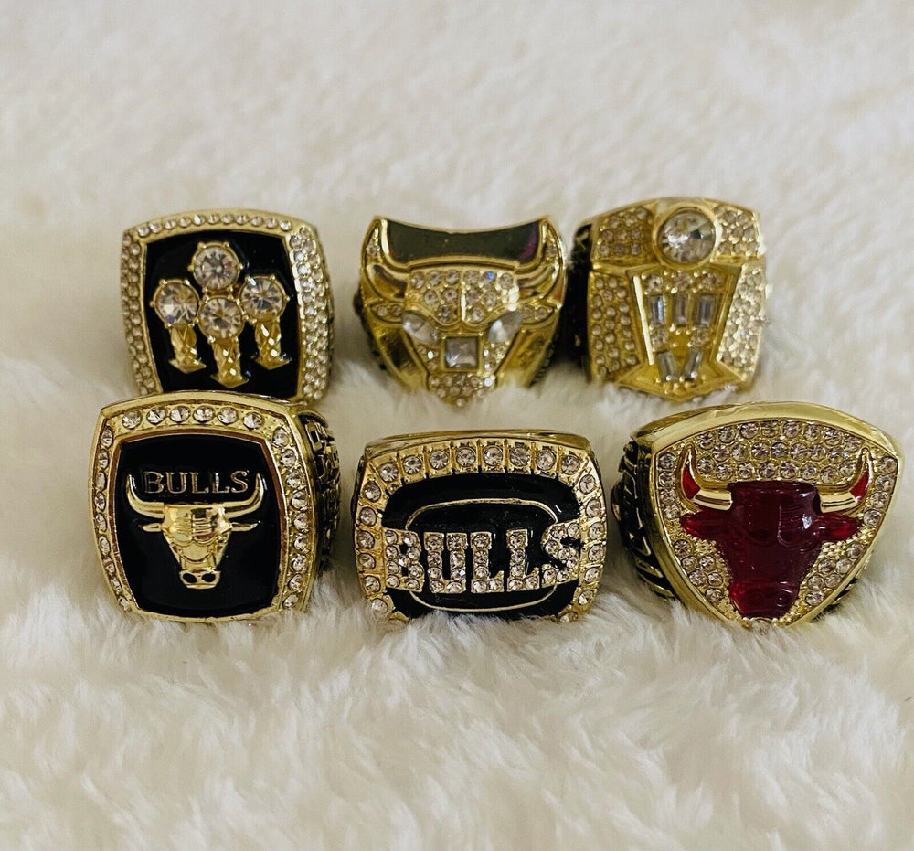 6 Pcs Chicago Bulls Michael Jordan Championship Ring Set with Case,  SHIP - EB Sports Champion's Cache