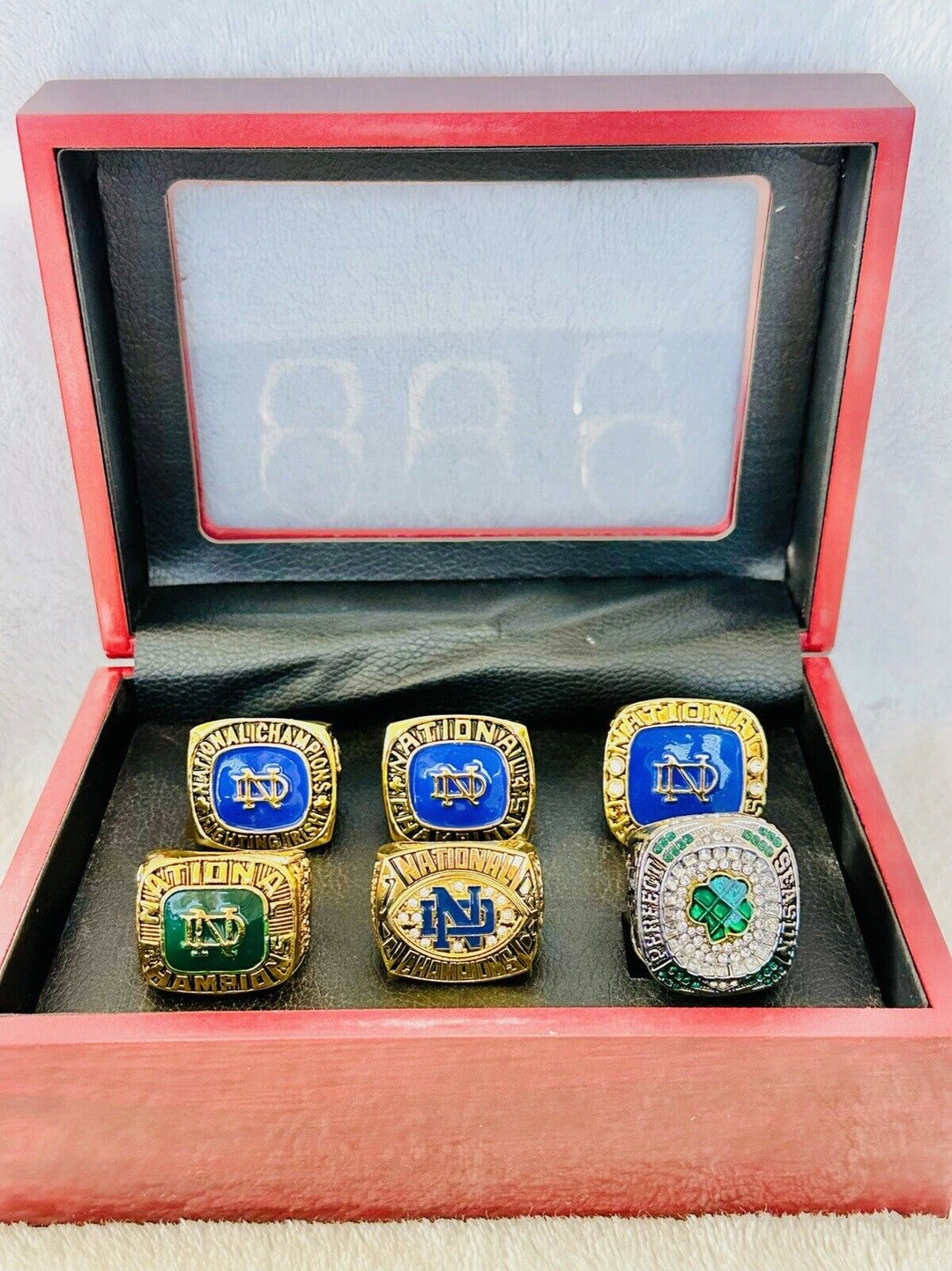 6 PCS Notre Dame Championship Display fan Ring W Box Set, US SHIP 1949-2018 - EB Sports Champion's Cache