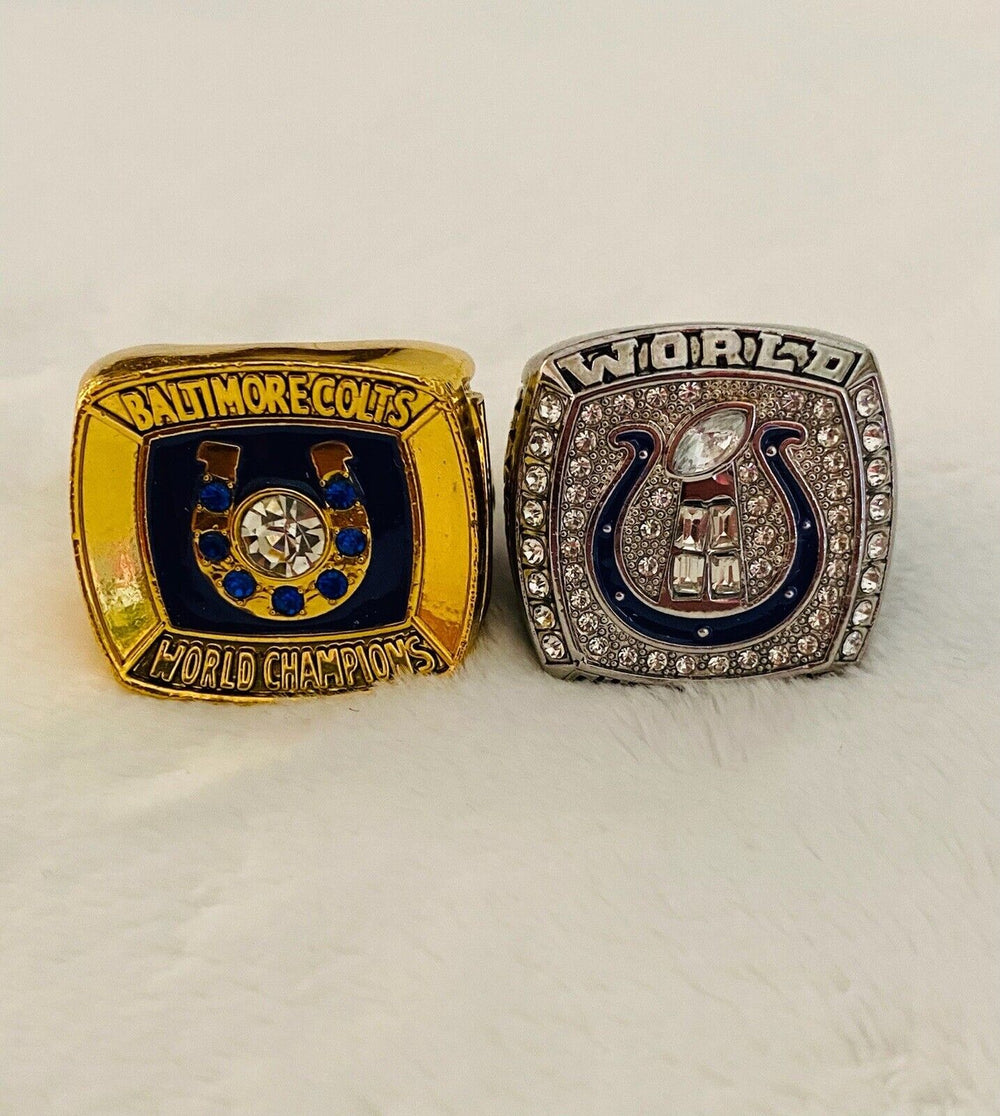 2PCS Baltimore/Indianapolis Colts Championship Ring SET W Case US SHIP 1970/2006 - EB Sports Champion's Cache