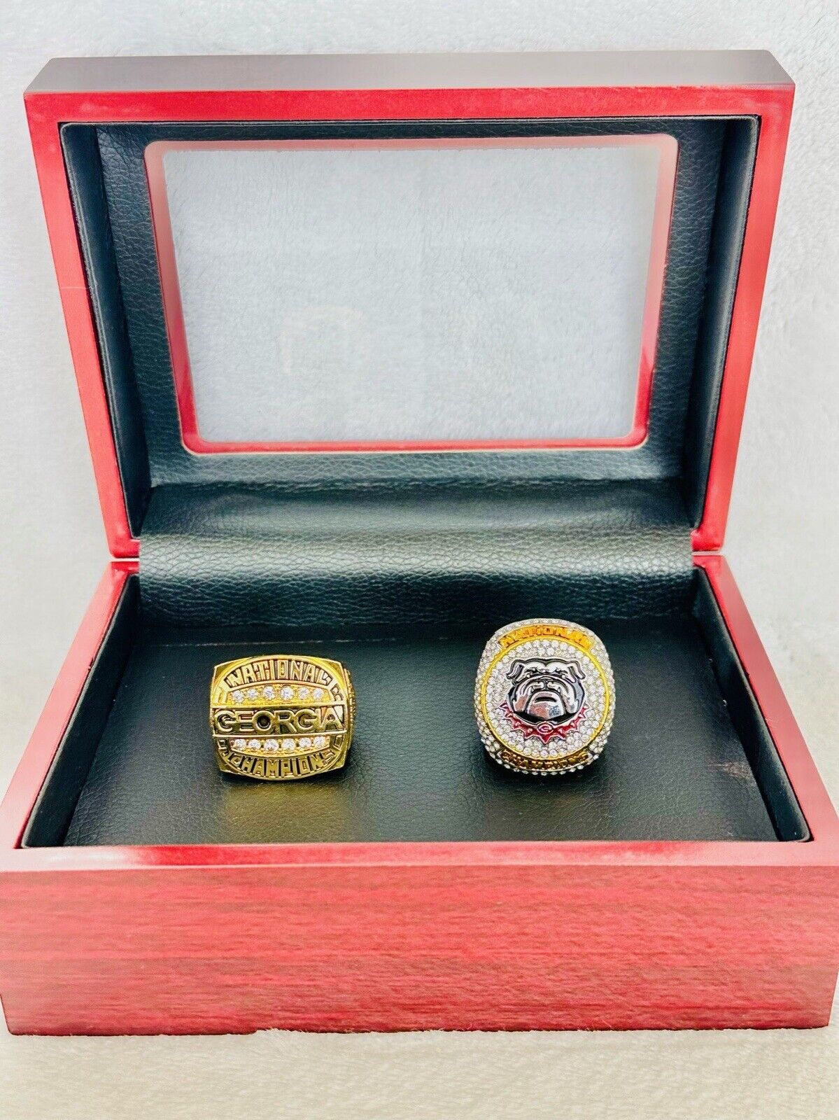 2 PCS Georgia Bulldogs National Championship Ring W Box, 24K, US SHIP 1980/2023 - EB Sports Champion's Cache