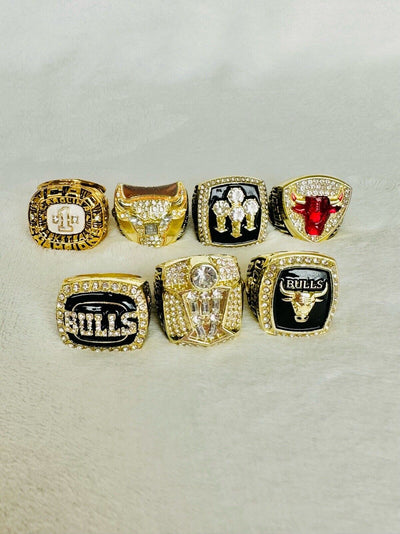 7 Pcs Chicago Bulls Michael Jordan Championship Ring Set,  SHIP - EB Sports Champion's Cache