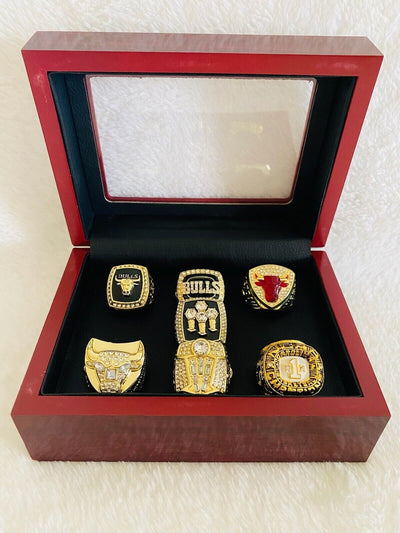 7 Pcs Chicago Bulls Michael Jordan Championship Ring Set with Case,  SHIP - EB Sports Champion's Cache