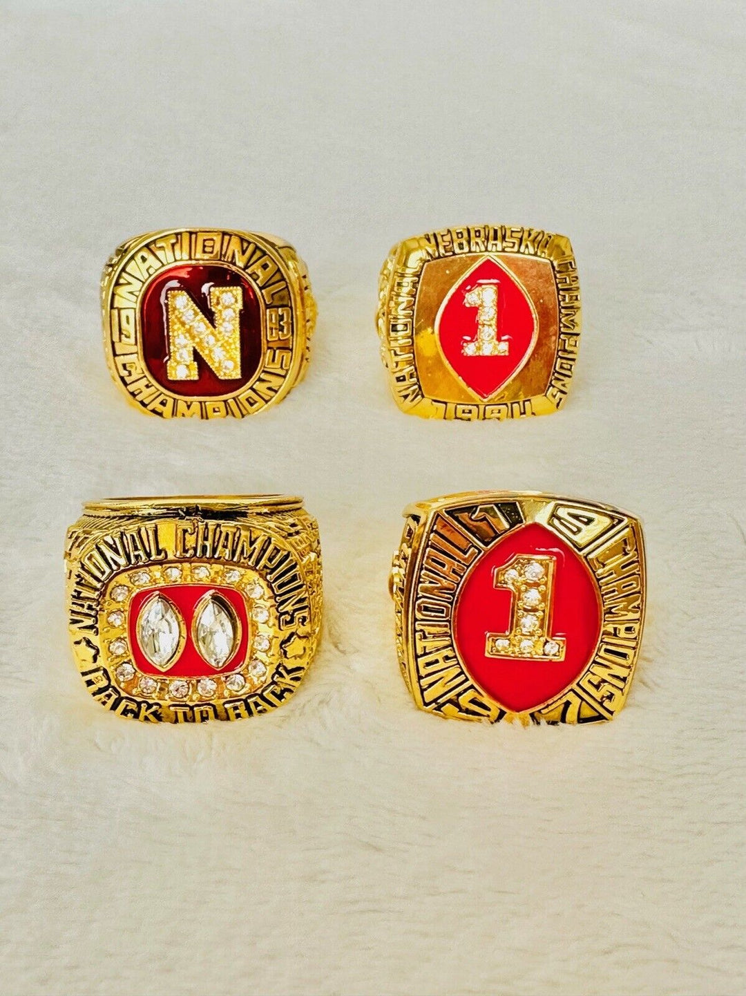 4 PCS Nebraska Cornhuskers 18k GP Championship Ring Set, US SHIP - EB Sports Champion's Cache