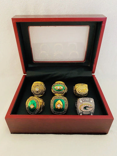 6 PCS Green Bay Packers Super Bowl Ring COMPLETE SET W Case, US SHIP - EB Sports Champion's Cache