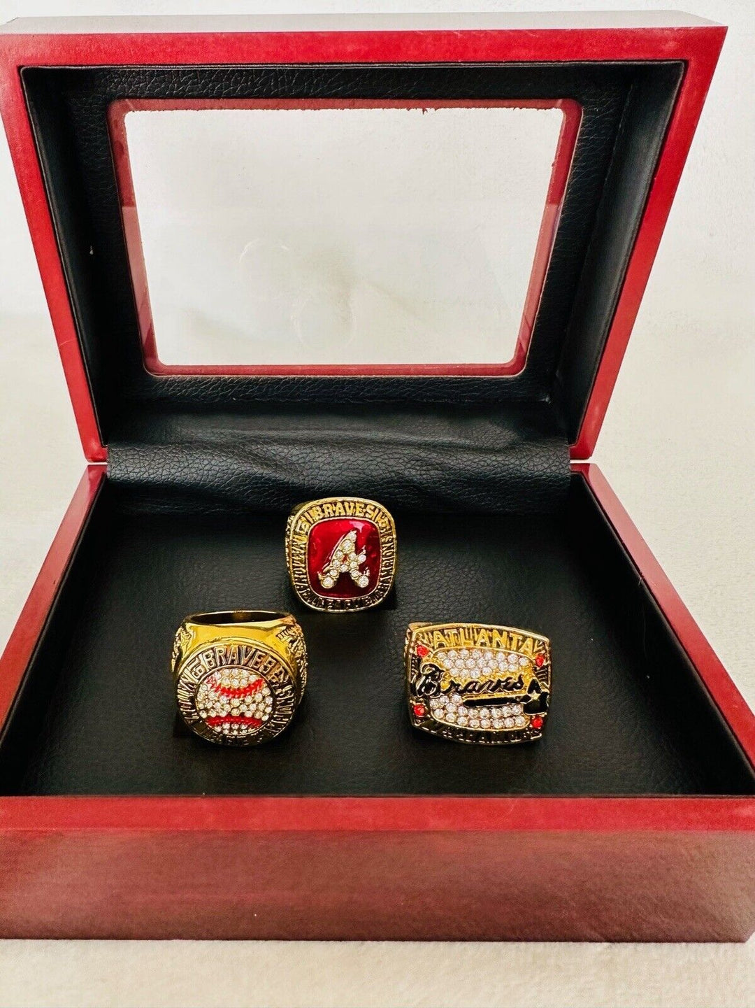 3 PCS Atlanta Braves World Series Champion Ring Set W Box, US SHIP 1991/92/96 - EB Sports Champion's Cache