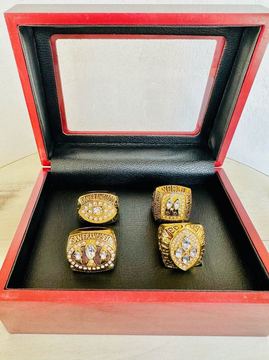 4 PCS San Francisco 49ers Super Bowl RING SET W Case, USA Ship 1981/84/88/89 - EB Sports Champion's Cache