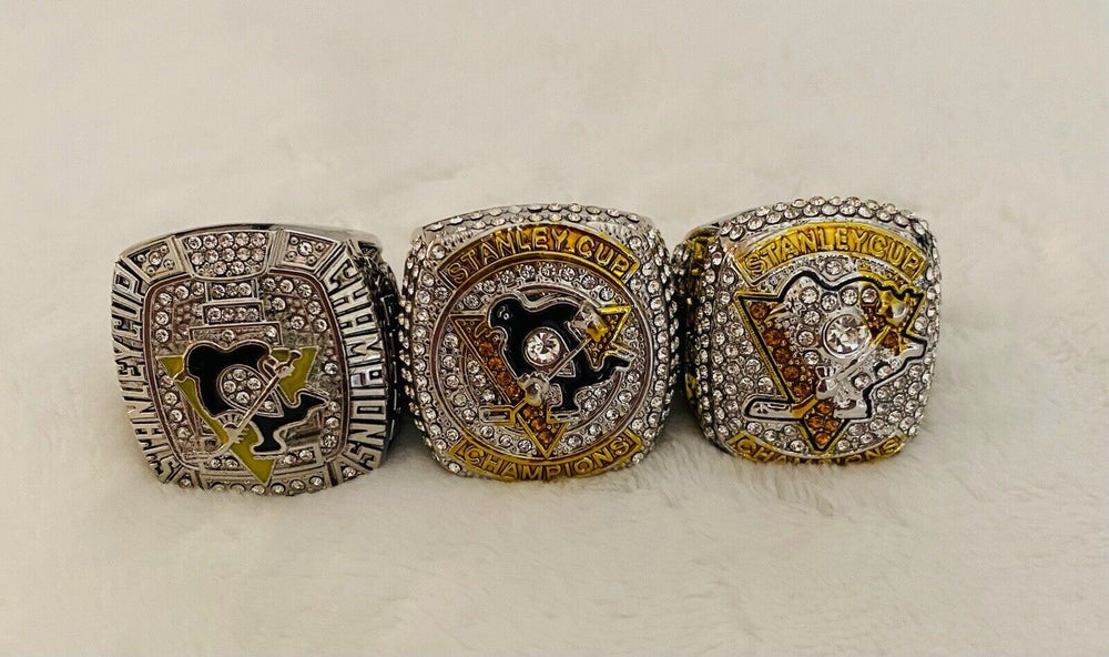 3 PCS Pittsburgh Penguins 18k GP Championship Ring Set W Box,  SHIP - EB Sports Champion's Cache