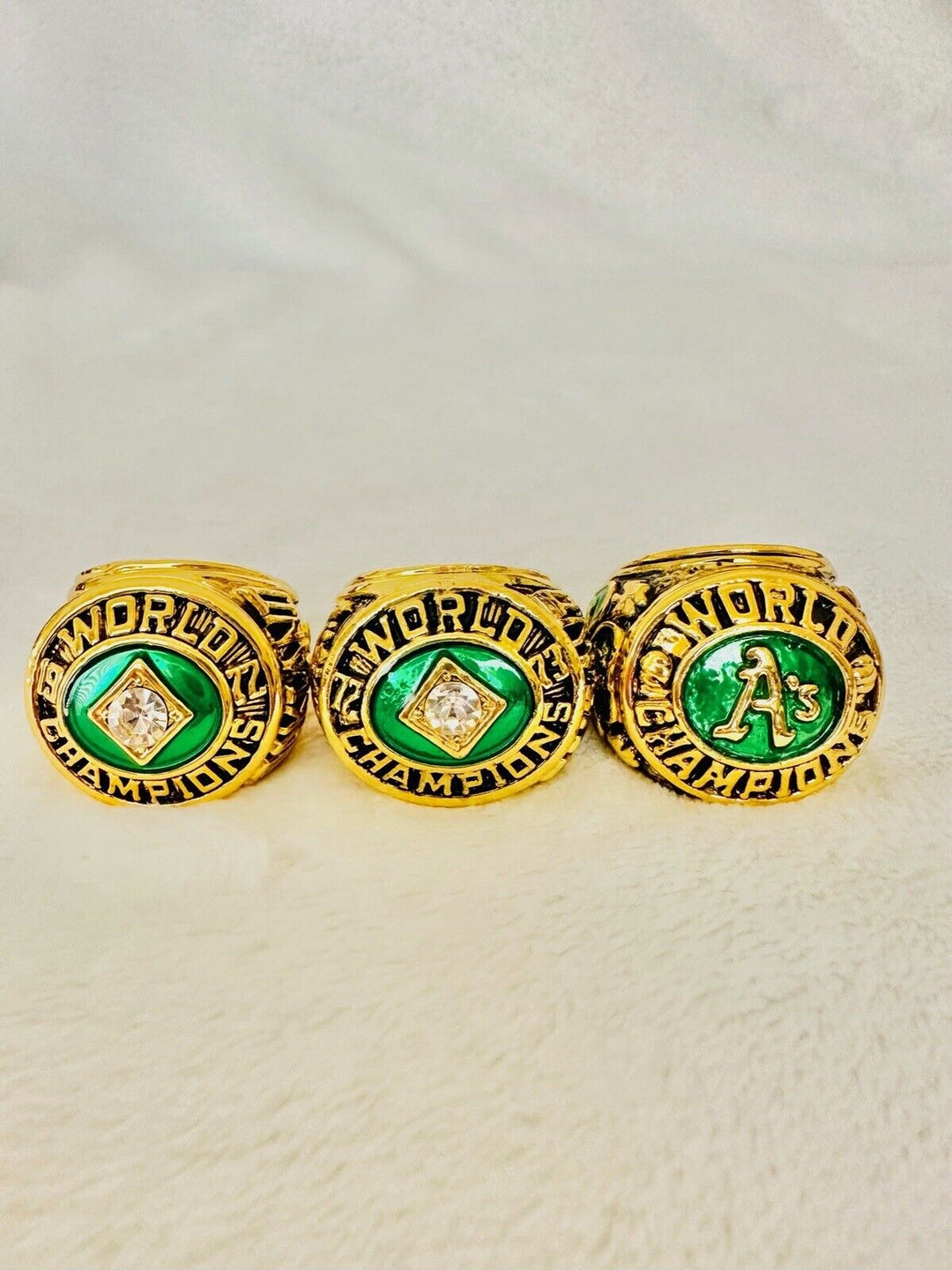 3 PCS Oakland Athletics World Series Ring Complete Set, US SHIP 1972/73/74 - EB Sports Champion's Cache