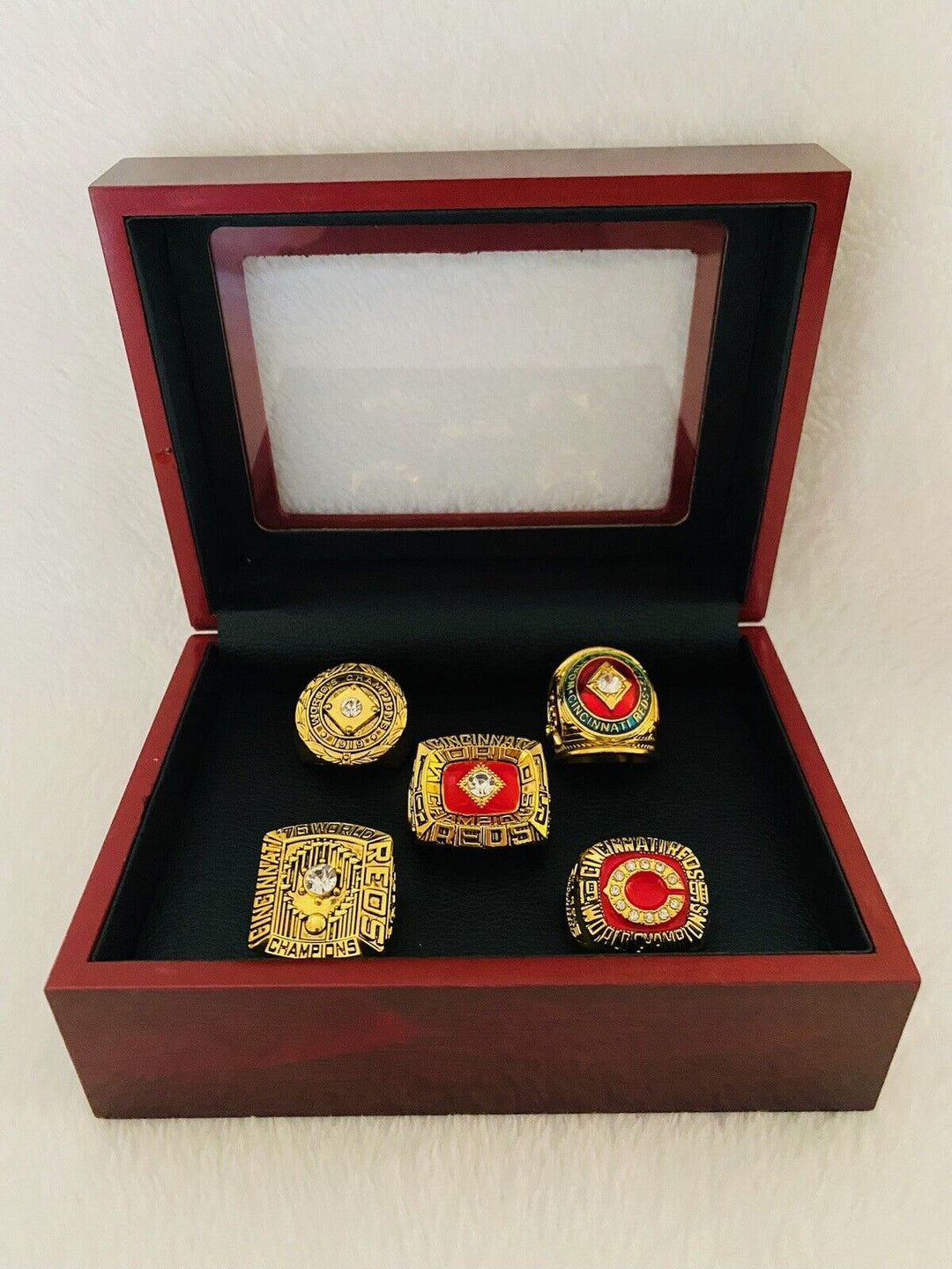 5 PCS CINCINNATI REDS World Series Ring Complete Set W Box,  SHIP - EB Sports Champion's Cache