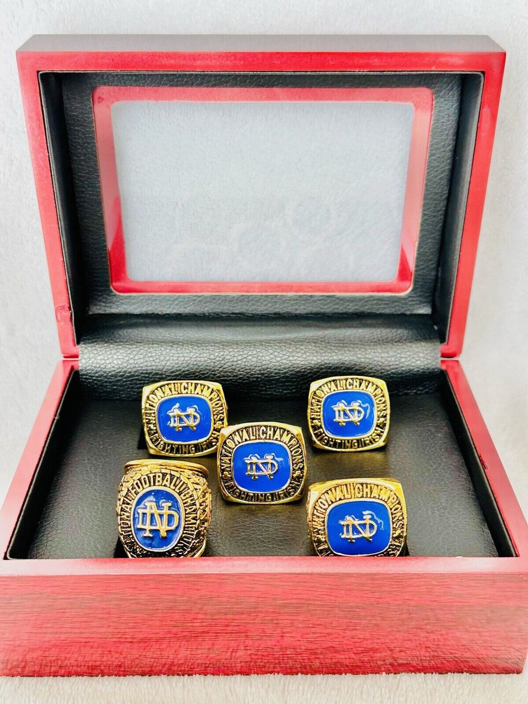 5 PCS Notre Dame Championship Display fan Ring W Box Set, US SHIP 1924-46 - EB Sports Champion's Cache