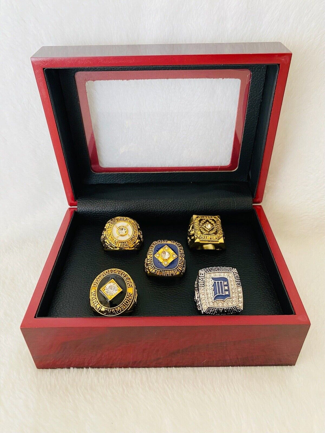 5 PCS Detroit Tigers World Series Championship Replica Ring Set W Box,  SHIP - EB Sports Champion's Cache