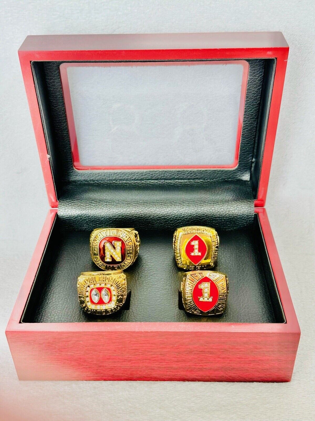 4 PCS Nebraska Cornhuskers 18k GP Championship Ring Set W Box, US SHIP - EB Sports Champion's Cache