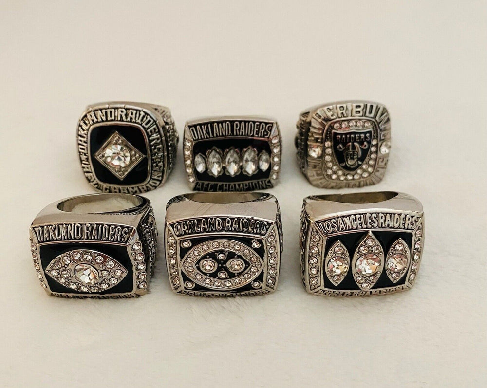 6 PCS Oakland Raiders Championship Ring Complete Set W Box, US SHIP - EB Sports Champion's Cache