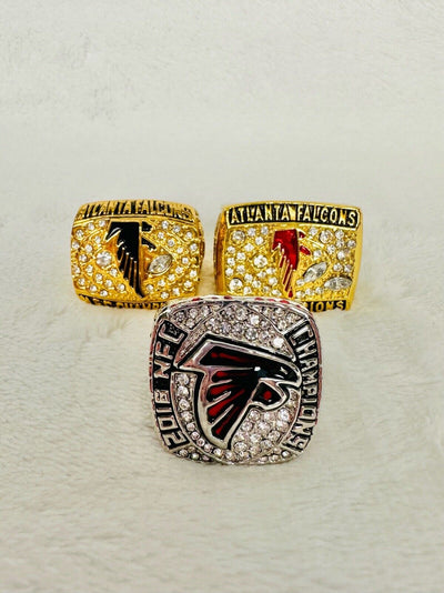 3 Pcs Atlanta Falcons NFC Championship Ring Complete Set, US SHIP 1998/2016/18 - EB Sports Champion's Cache