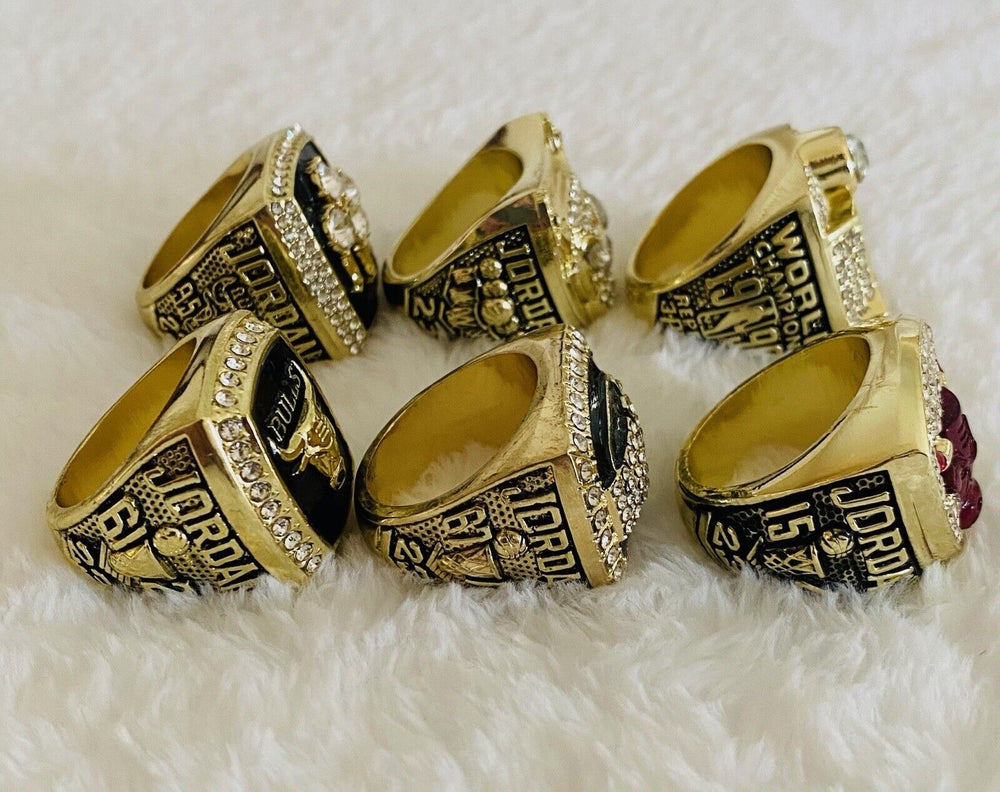 6 Pcs Chicago Bulls Michael Jordan Championship Ring Set,  SHIP - EB Sports Champion's Cache