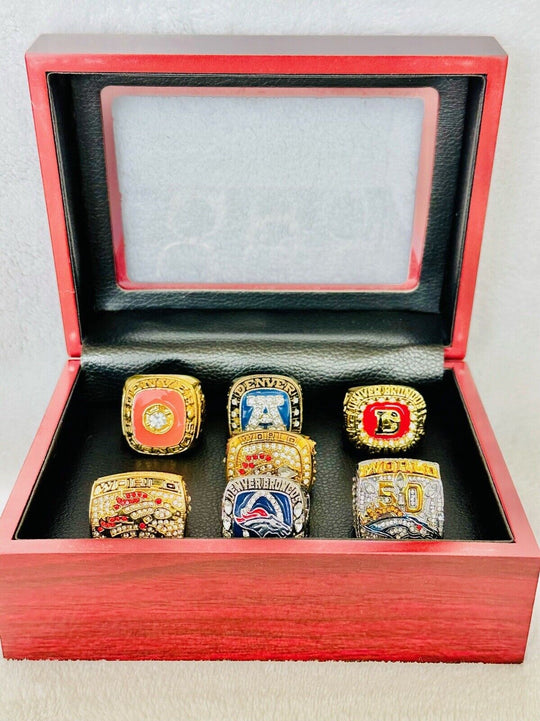 7 PCS Denver Broncos Championship Ring Complete Set W Box,  SHIP - EB Sports Champion's Cache