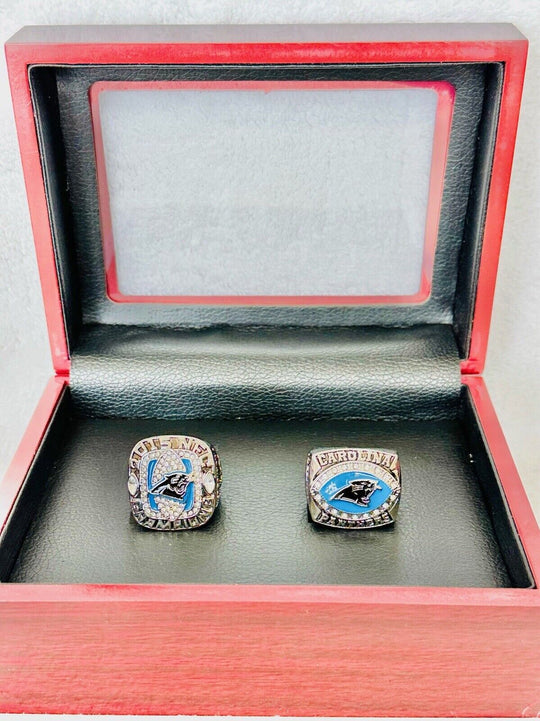 2 PCS Carolina Panthers NFC Championship Ring W Box, US SHIP 2003/15 - EB Sports Champion's Cache