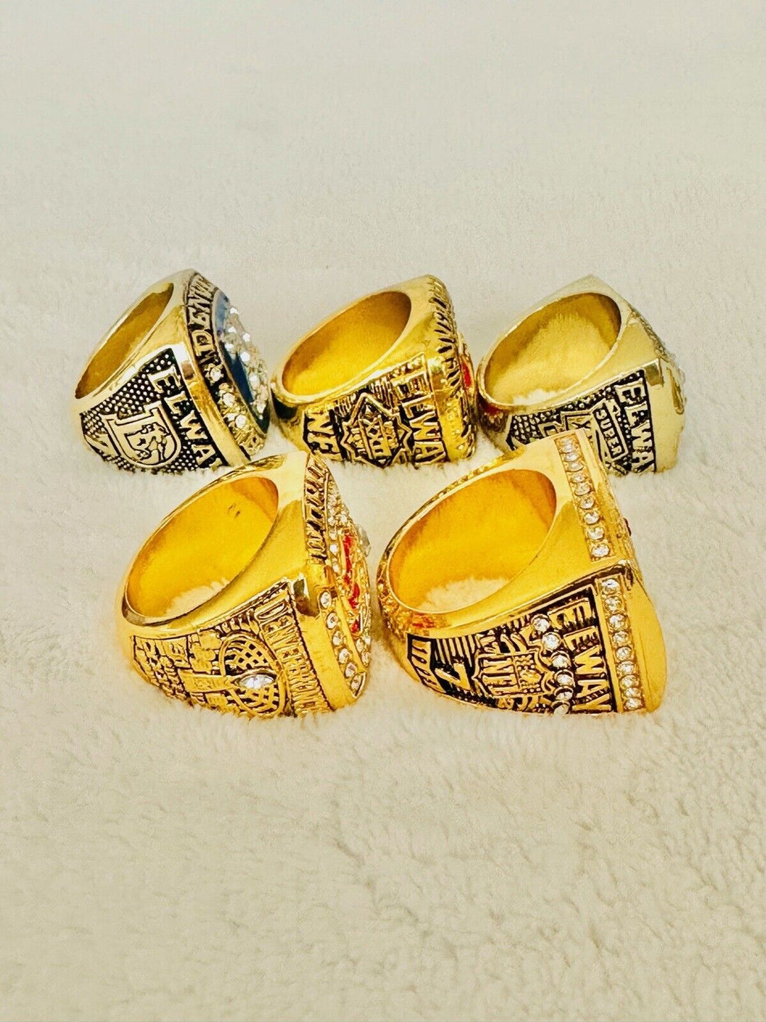 5 PCS Denver Broncos Championship Ring Elway Set W Case,  SHIP - EB Sports Champion's Cache