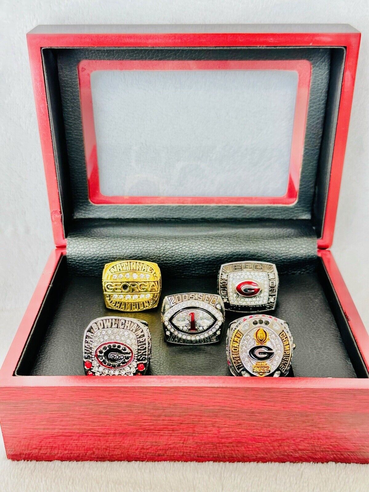 5 PCS Georgia Bulldogs Championship Ring W Box, US SHIP 1980-2022 - EB Sports Champion's Cache