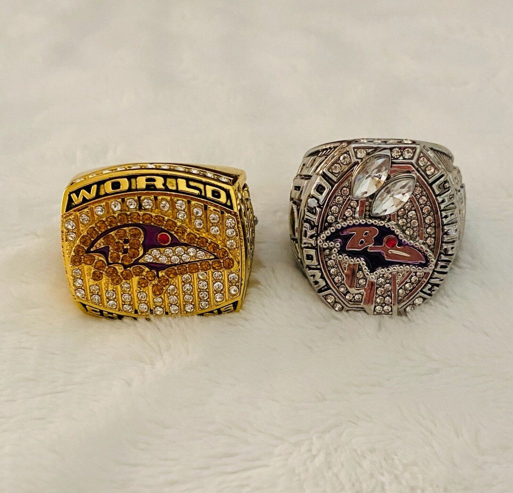 2pcs Baltimore Ravens Super Bowl Ring Set W Case,  SHIP, 2000/2012 - EB Sports Champion's Cache